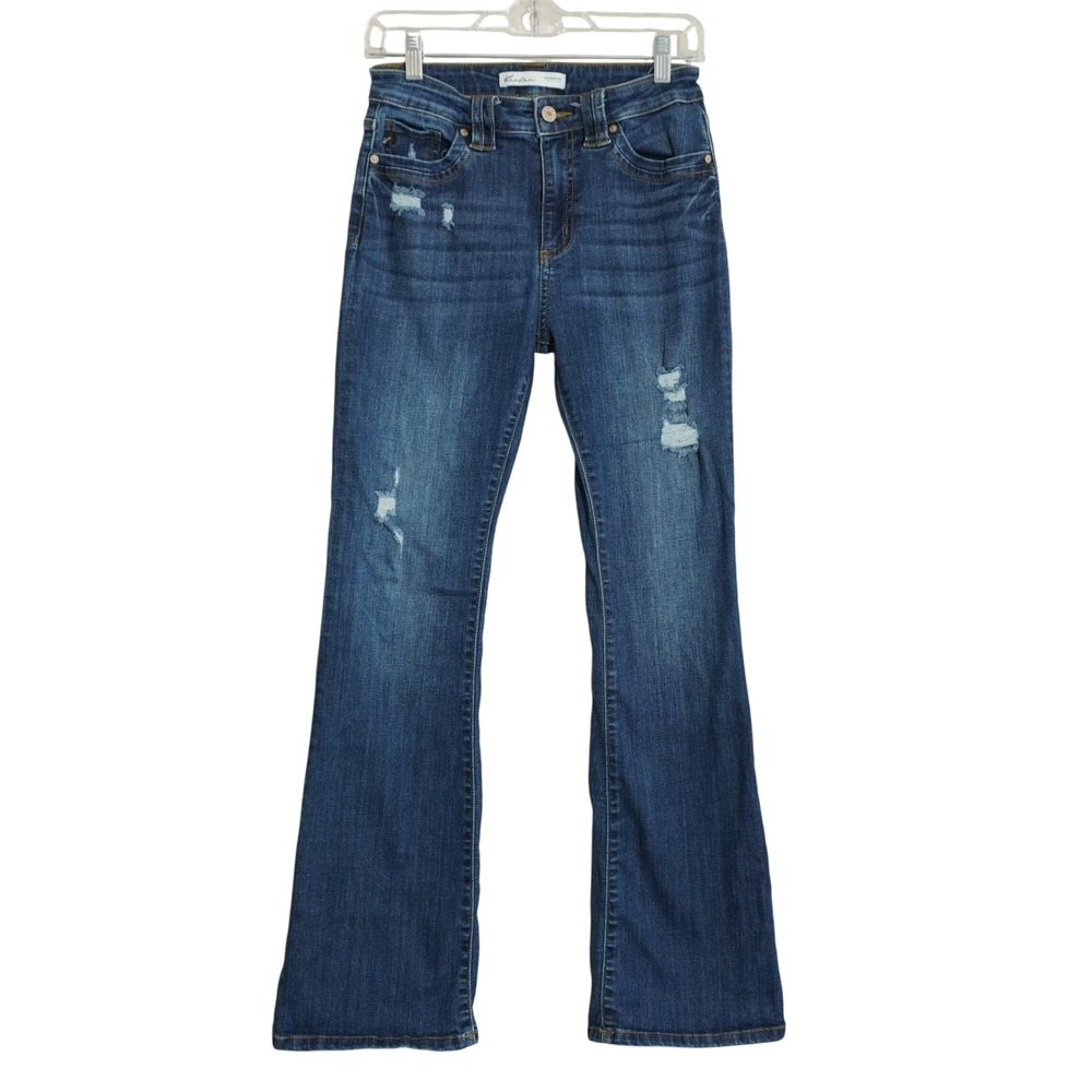 KanCan Size 27 Bootcut Jeans Blue Distressed Ripped Flare Denim Casual Stretch